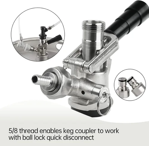 Vista 4 de TMCRAFT Acoplador de barril, sonda de acero inoxidable, cuerpo de latón, sistema en D, acoplador de grifo Sankey para I.D 5/16 pulgadas, línea