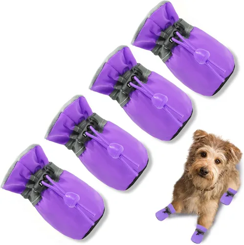 Vista 10 de Zapatos para Perros Botas para Perros y Protector de Patas, Suela Antideslizante Botines de Invierno para Perros con Correas Reflectantes para A-Rosa