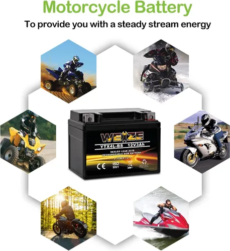 Vista 7 de Weize YTX4L-BS - Batería de motocicleta sellada recargable de alto rendimiento compatible con Polaris Scrambler, Sportsman 90, Honda Scooters NQ50