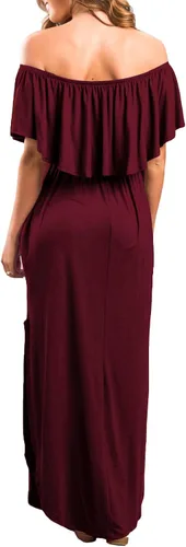 Vista 3 de Sarin Mathews - Vestido de fiesta para mujer, estilo casual largo hasta los tobillos, con volantes, hombros descubiertos, abertura lateral