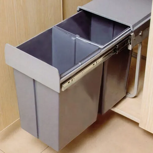 Vista 2 de Nisorpa Botes de basura dobles extraíbles de 40 litros/10.6 galones debajo del gabinete/fregadero con tapa, contenedor de basura comercial