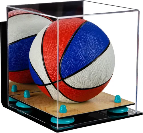 Vista 35 de Better Display Cases Mini acrílico - Miniatura (no tamaño completo) Baloncesto vitrina con elevadores negros y espejo (A015-BR)