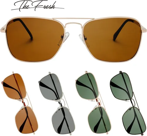 Vista 7 de The Fresh Gafas de sol polarizadas con marco de metal retro clásico, gafas de sol rectangulares