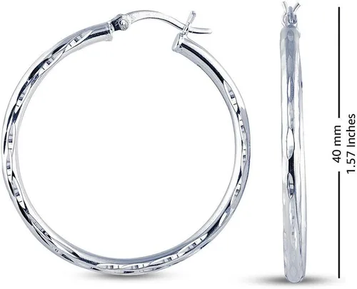 Vista 4 de Charmsy - Juego de 2 pares de aros clásicos de plata de ley 925 para mujer, 1.575 in, Plata Esterlina