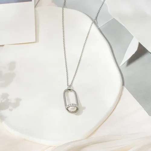 Vista 7 de Collar con dije de perlas para mujer, gargantilla de perlas individuales chapada en oro de 16 quilates, rectangular, circonita cúbica, joyería