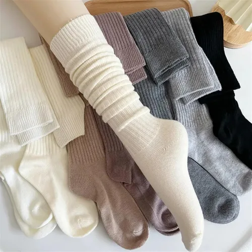 Vista 2 de TRENIS Socks AutumnWinter Thickened Coffee Colored Stacked Socks Knee Length Socks Double Needle Socks