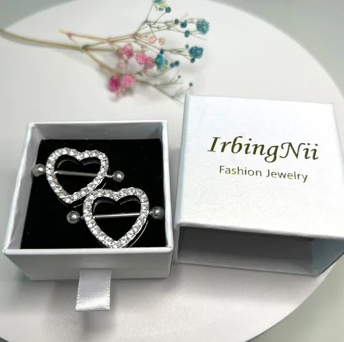 Vista 7 de Piercing de pezón de acero inoxidable con forma de corazón para mujer, piercing para el cuerpo, joyería 14G