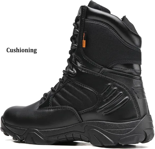 Vista 5 de Botas tácticas para hombre, botas de combate de 8 pulgadas, botas de trabajo para hombres, duraderas con cremallera lateral, botas militares