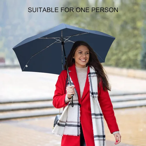 Vista 2 de LEAGERA Paraguas de viaje compacto para bolso, mango plano, impermeable para lluvia ligera