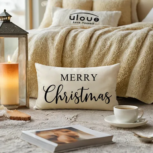 Vista 2 de Fundas de almohada lumbar de Navidad estilo granja, fundas de cojín de vacaciones de invierno, fundas de almohada decorativas rectangulares