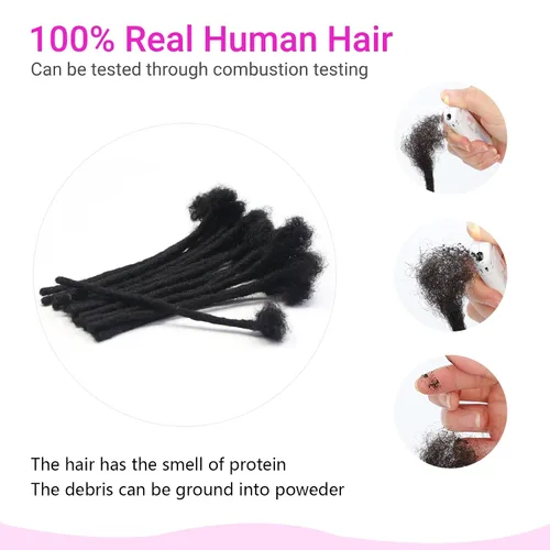 Vista 6 de Extensiones de cabello humano Loc de 0.2 cm de ancho, 4 pulgadas, 30 hebras, negro natural 100% completamente hechas a mano, extensiones
