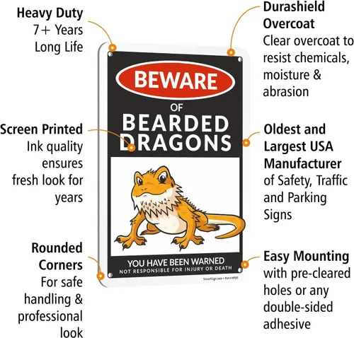 Vista 4 de SmartSign Funny Beware Of Bearded Dragons - Letrero de advertencia de 10 x 7 pulgadas, aluminio laminado sin óxido de 40 mil, letreros de metal