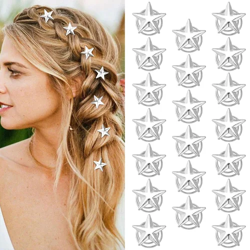 Vista 9 de 20 pinzas para el cabello de estrella, pinzas de pelo en espiral de estrella dorada, horquillas de novia, pinzas trenzadas vintage para boda