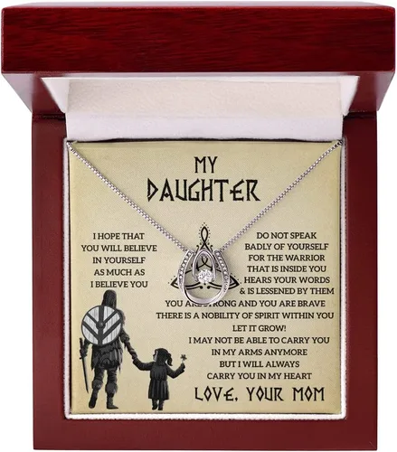 Vista 4 de Collar para hija, un amor eterno de mamá, regalo para hija de mamá, estilo vikingo atractivo, colgante vikingo, joyería vikinga para cumpleaños