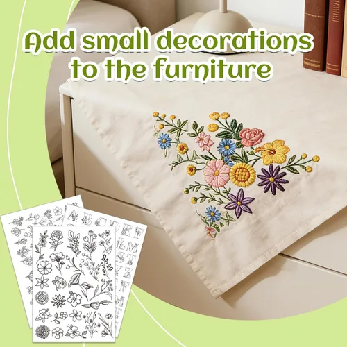 Vista 6 de 4 hojas de patrones de bordado para pegar y puntar, papel estabilizador de bordado soluble en agua de 8.5 x 11 pulgadas, estabilizadores de costura