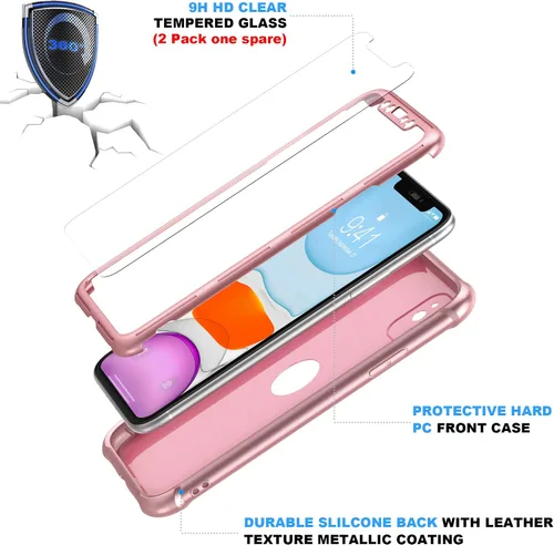 Vista 5 de ORETECH - Funda 3 en 1 para iPhone 11 con 2 protectores de pantalla, color oro rosa Full Body Shockproof Design Smooth Texture,15FT Military
