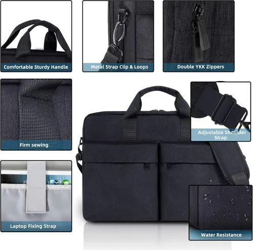 Vista 4 de KINGSLONG Maletín para laptop de 17.3 pulgadas para hombres y mujeres, bolsa de mensajero para laptop con correa para el hombro, bolsa cruzada