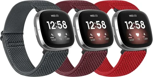 Vista 11 de Paquete de 3 correas elásticas de nailon compatibles con Fitbit Versa 4/Versa 3/Sense 2/Sense, suave, ajustable, transpirable, correas de repuesto