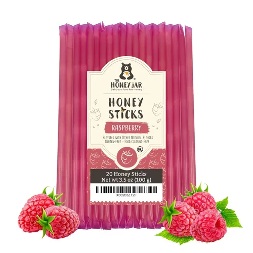 Vista 36 de The Honey Jar Palitos de miel con sabor a mora, pajitas de miel pura para el té, café o un placer saludable, una cucharadita de miel saborizada por