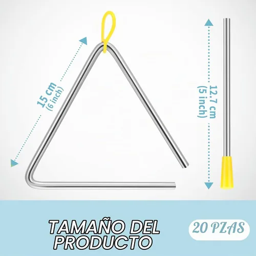 Vista 2 de 20 piezas de instrumentos de triángulo de acero de 6 pulgadas, instrumentos musicales de percusión, triángulos de percusión de mano, triángulos