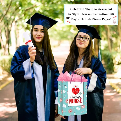Vista 4 de PETCEE Bolsa de regalo de graduación para enfermeras, bolsa de regalo de felicitaciones para enfermeras con papel de seda para ella, regalos