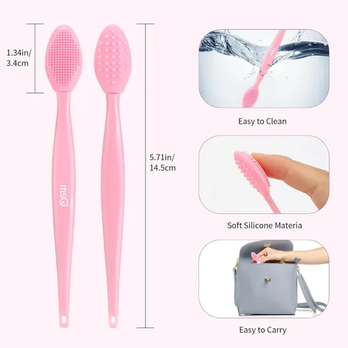 Vista 5 de MSQ 3 cepillos de labios, cepillo de silicona de doble extremo, cepillo exfoliante de labios para hombres y mujeres, cepillo suave de doble cara