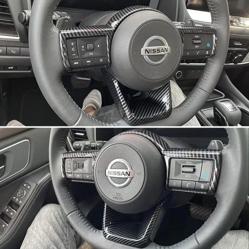 Vista 4 de XITER 2 piezas ABS estilo fibra de carbono cubierta de volante marco marco controles panel cubierta para Nissan Rogue 2021 2022 2023 2024 accesorios