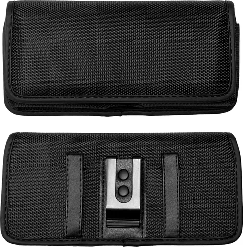 Vista 10 de Funda de nailon para iPhone SE (4.7 "), iPhone 5, 5S - Funda horizontal de lona para cintura con clip para cinturón/pinzas, color negro