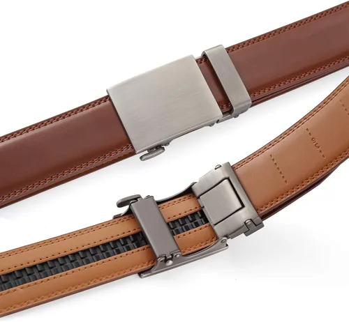 Vista 5 de Cinturón de trinquete para hombre, cinturón casual de cuero con hebilla ajustable para adaptarse a 13.8 in de ancho