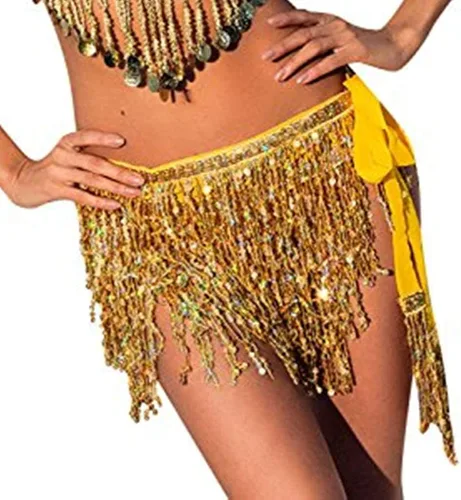 Vista 8 de Minifalda bohemia con borlas de lentejuelas para mujer, para festivales de música, fiesta, club, cadera, bufanda, cinturón, falda envolvente