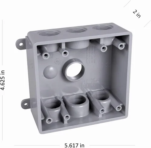 Vista 5 de BELL PDB77550GY Caja resistente a la intemperie de dos grupos con siete salidas roscadas de 1/2 pulgada o 3/4 de pulgada, 2 pulgadas, gris