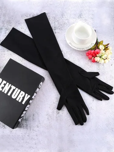 Vista 5 de Jetec 3 pares de guantes de ópera de los años 20 clásicos largos de satén longitud del codo guantes de 22 pulgadas tamaño adulto para mujeres y niñas