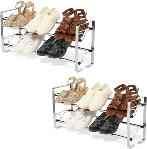 Vista 10 de USTECH Zapatero de 4 niveles patentado ajustable y expandible Estante de metal portátil para armario de entrada Estante de metal para zapatos