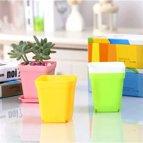 Vista 3 de Paquete de 24 macetas de plástico cuadradas de 3 pulgadas de varios colores, contenedor de trasplante de vivero para plántulas, macetas