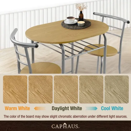 Vista 2 de CAPHAUS Juego de comedor de 3 piezas para 2, cocina pequeña, juego de mesa de comedor con marco de acero, juego de patio de 3 piezas con estante