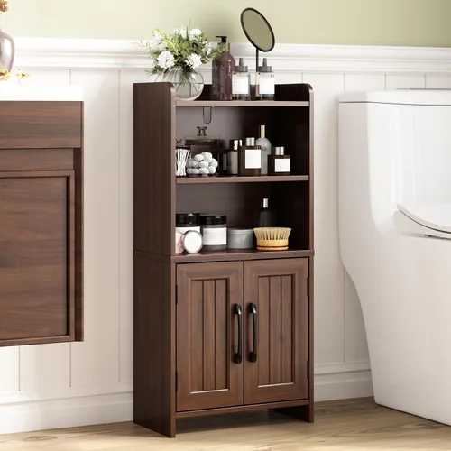 Vista 12 de Gabinete de almacenamiento de baño pequeño con 2 puertas y estante Negro