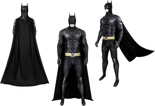 Vista 2 de Vickkt Disfraz de Batman para adultos disfraz de superhéroe de caballero oscuro capa para fiesta de Halloween