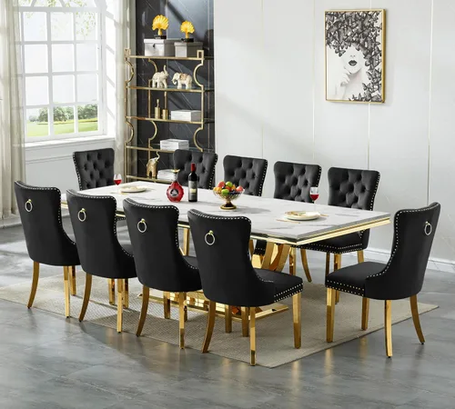 Vista 35 de SSLine Juego de mesa de comedor de mármol sintético blanco de 68 pulgadas