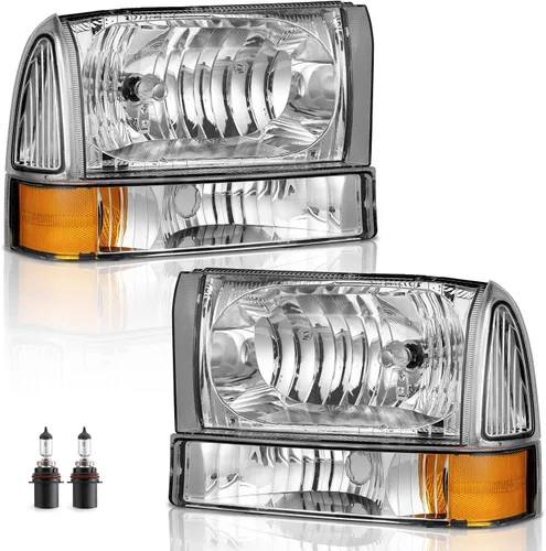 Vista 10 de WEELMOTO Conjunto de faros con bombillas para Ford Super Duty F250 F350 F450 F550 99-04, para Ford Excursion 00-04 con luz de señal de parachoques