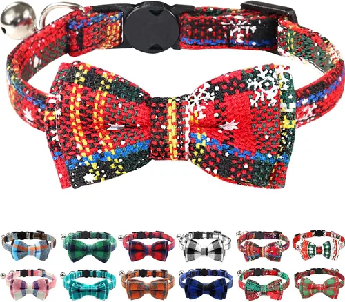 Vista 25 de Collar Joytale con corbatín y campana, lindos patrones de cuadros, 1 o 2 unidades de collares de seguridad para gato, Negro