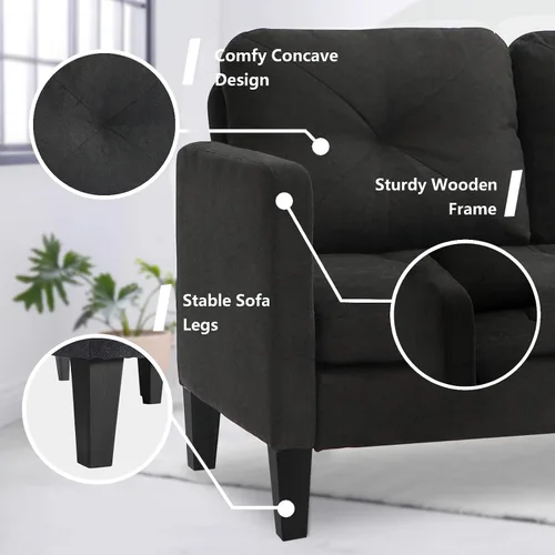 Vista 5 de Sofá modular convertible con diván, juego de sofá negro en forma de L con otomana reversible, sofás modulares pequeños y modernos para sala