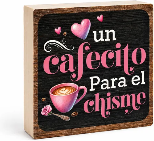 Vista 9 de Un Cafecito Para el Chisme – Cartel de madera de barra de café de 5 pulgadas – Cartel de madera rústica rosa – Decoración de mesa de granja