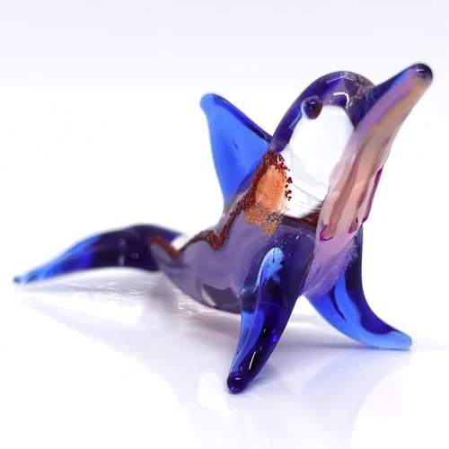 Vista 5 de Figuras artísticas de cristal soplado a mano en miniatura de delfín, animales marinos, océano, regalo coleccionable para decoración del hogar