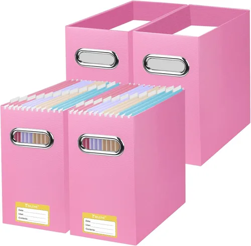 Vista 35 de BALEINE Caja organizadora de archivos, organizador de carpetas de archivos de cartón con asa para tamaño carta, caja de archivos plegable portátil