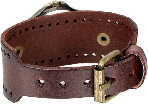 Vista 2 de Avaner Unisex Punk Retro bronce esfera redonda marrón ancho correa de cuero brazalete brazalete de números romanos relojes de pulsera analógicos