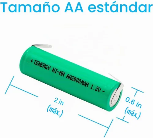 Vista 6 de Tenergy AA 1.2V NiMH 2000mAh Pilas AA recargables con parte superior plana con pestañas, paquete de 48