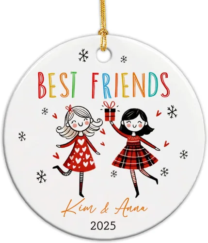 Vista 14 de Adornos de cerámica personalizados para los mejores amigos están atados con cuerdas de corazón, adorno personalizado de 2 amigos, adorno de buenos