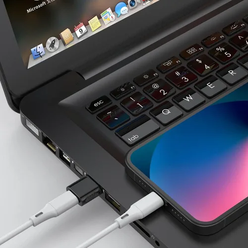 Vista 7 de Adaptador USB-C hembra a USB-A macho (paquete de 2), carga rápida de 18 W, transferencia de datos de 480 Mbps, soporte de audio y CarPlay