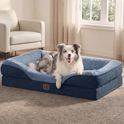 Vista 20 de EHEYCIGA Cama para perro de espuma viscoelástica para tamaño mediano, sofá ortopédico para perro con lados y forro impermeable, sofá cama lavable
