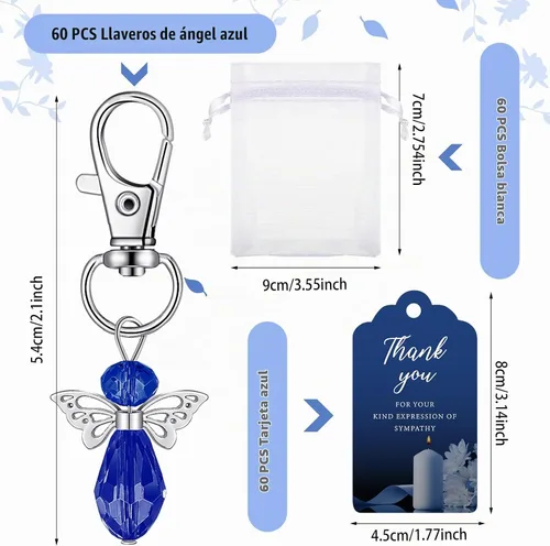 Vista 2 de Hicarer - Juego de 60 llaveros de ángel, bolsas de organza, color azul